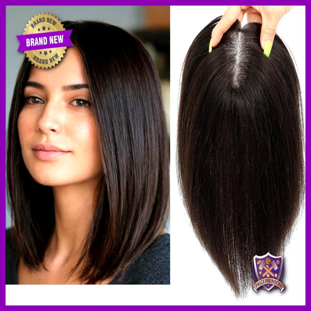 Real Human Hair Topper Mono Base Hand Crocheted Natural Thinning Hair Solution